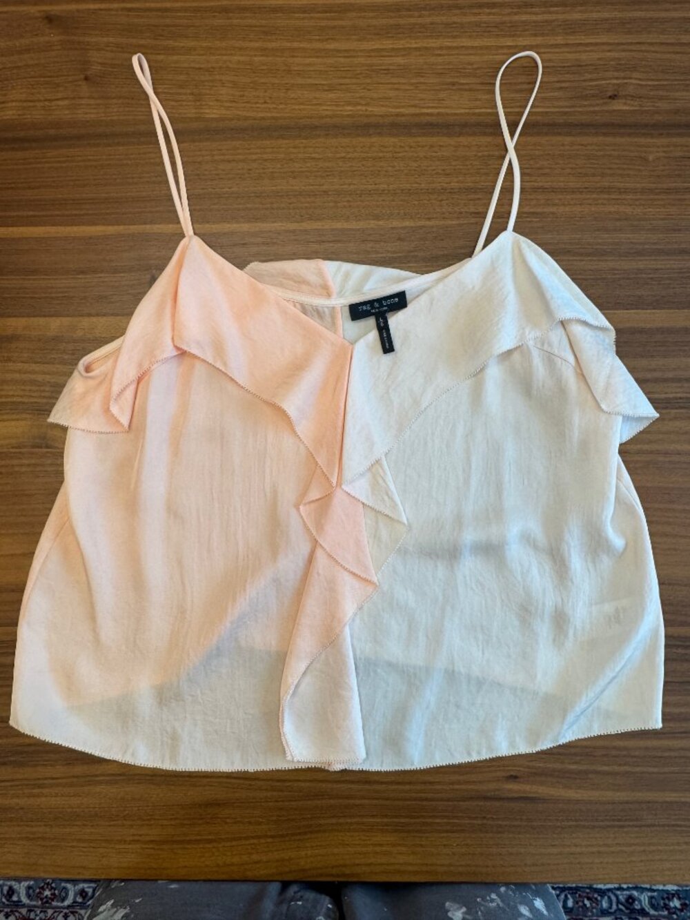 rag & bone Posta Two-Tone Ruffle Top | Bright Peach | Large - Picture 4 of 5
